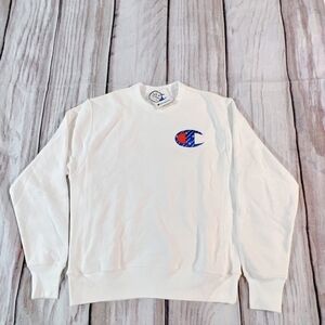 Champion Reverse Weave Crewneck Men's White Sweater M Medium Embroidered Logo